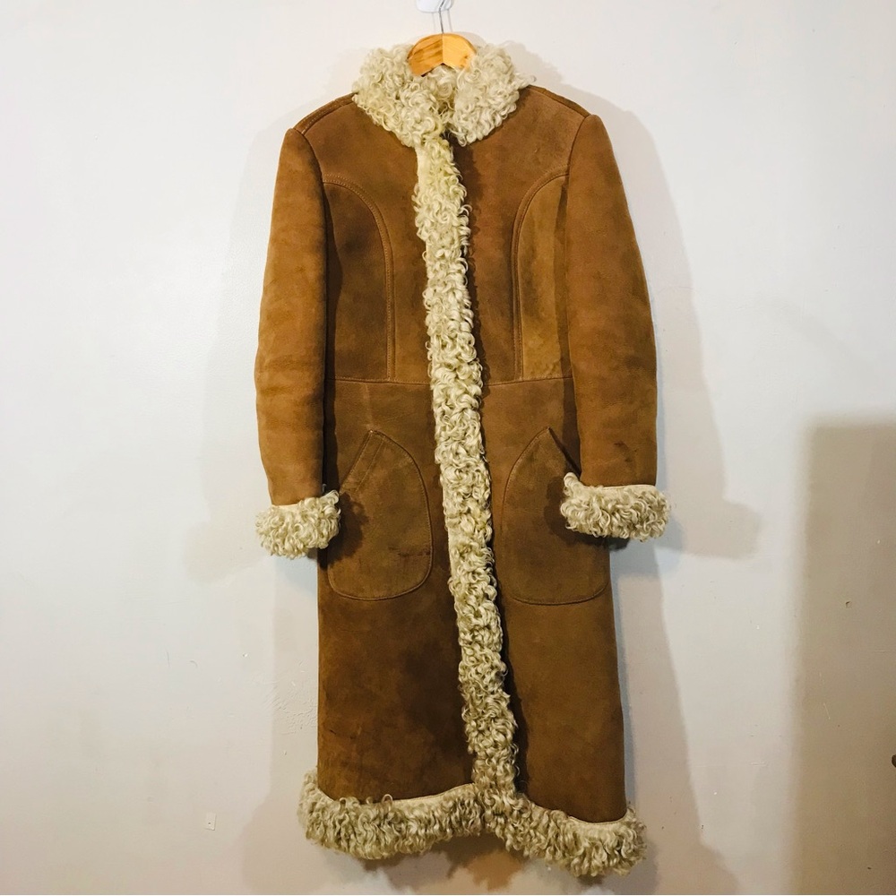 Vintage shearling sheepskin long winter coat